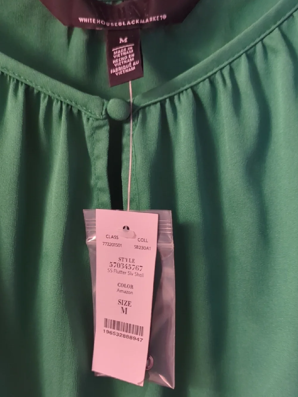 White House Black Market NWT Silky Green Ruffle Sleeve Women's Top Size M - Picture 2 of 5